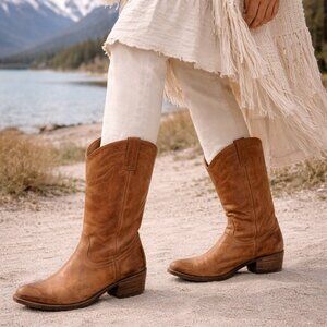 Vintage Brown Leather Cowboy Boots Size 7 Made in Romania Boho Coastal Rodeo